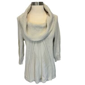 100% Cotton Calvin Klein Women's Cowl Neck Knit 3/4 Sleeve Tunic Sweater - Cream